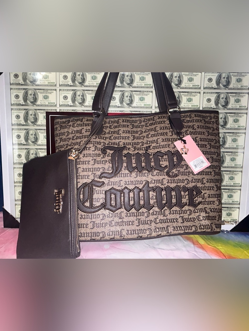 Juicy Couture Brown and Black Logo Jacquard Tote